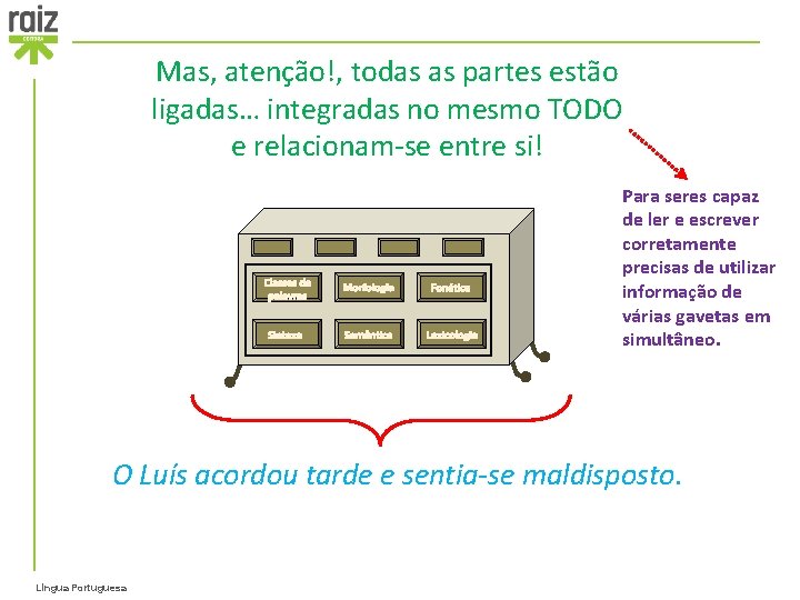 Mas, atenção!, todas as partes estão ligadas… integradas no mesmo TODO e relacionam-se entre