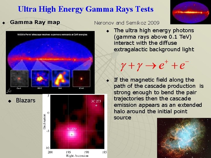 Ultra High Energy Gamma Rays Tests u Gamma Ray map Neronov and Semikoz 2009