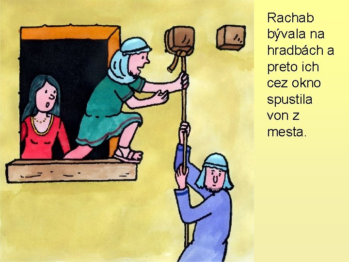 Rachab bývala na hradbách a preto ich cez okno spustila von z mesta. 