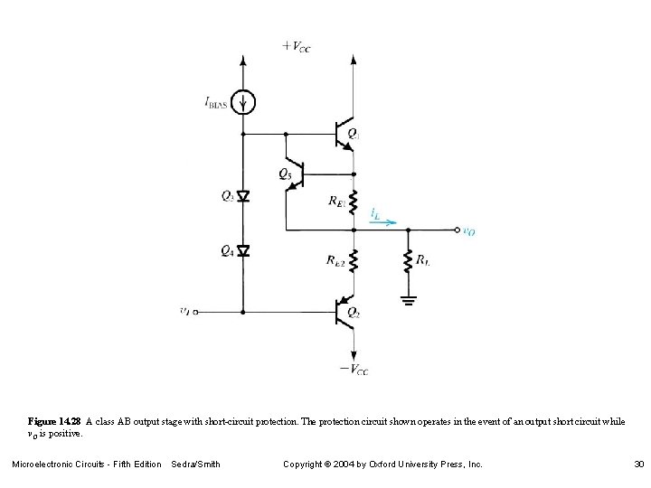 Figure 14. 28 A class AB output stage with short-circuit protection. The protection circuit