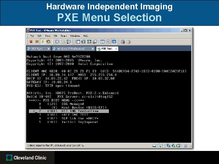 Hardware Independent Imaging PXE Menu Selection 