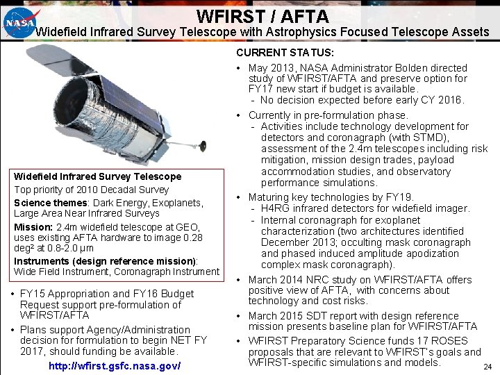 WFIRST / AFTA Widefield Infrared Survey Telescope with Astrophysics Focused Telescope Assets Widefield Infrared WFIRST / AFTA Widefield Infrared Survey Telescope with Astrophysics Focused Telescope Assets Widefield Infrared