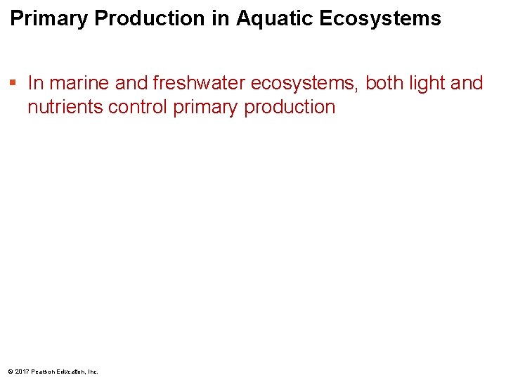 Primary Production in Aquatic Ecosystems § In marine and freshwater ecosystems, both light and