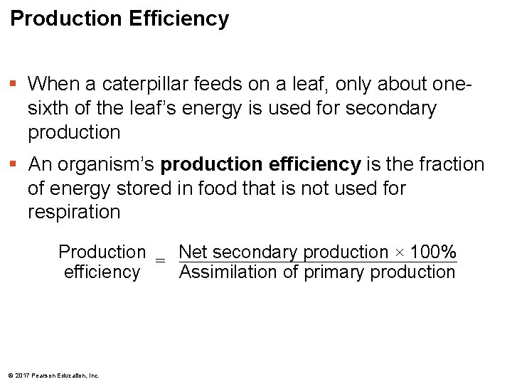 Production Efficiency § When a caterpillar feeds on a leaf, only about onesixth of