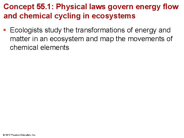 Concept 55. 1: Physical laws govern energy flow and chemical cycling in ecosystems §