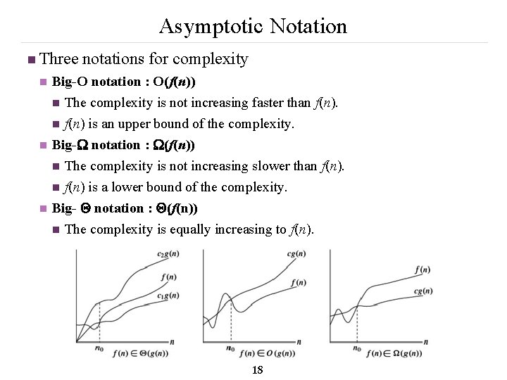 Asymptotic Notation n Three notations for complexity n n n Big-O notation : O(f(n))