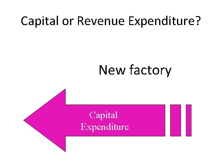 Capital or Revenue Expenditure? New factory Capital Expenditure 