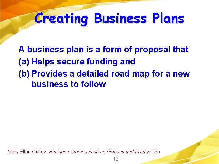 Creating Business Plans A business plan is a form of proposal that (a) Helps