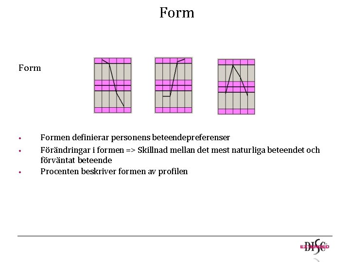 Form • • • Formen definierar personens beteendepreferenser Förändringar i formen => Skillnad mellan