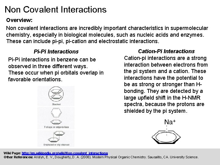 Non Covalent Interactions Overview: Non covalent interactions are incredibly important characteristics in supermolecular chemistry,