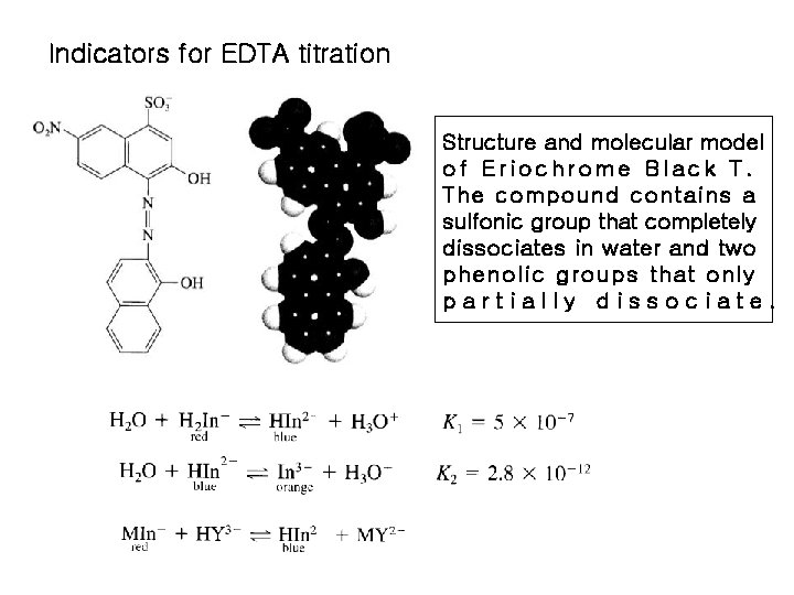 Indicators for EDTA titration Structure and molecular model of Eriochrome Black T. The compound Indicators for EDTA titration Structure and molecular model of Eriochrome Black T. The compound