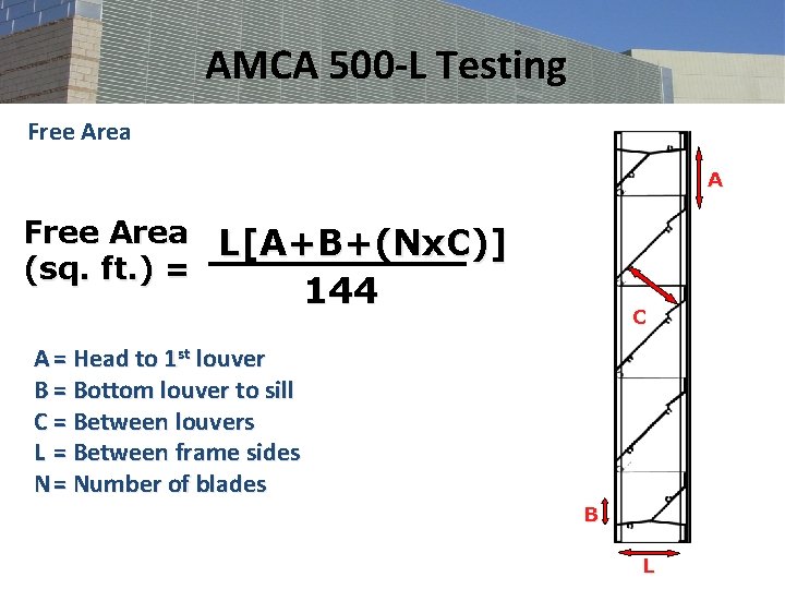 AMCA 500 -L Testing Free Area A Free Area L[A+B+(Nx. C)] (sq. ft. )