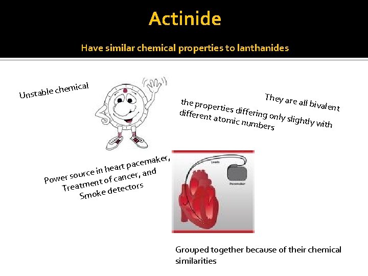 Actinide Have similar chemical properties to lanthanides emical h c e l b a