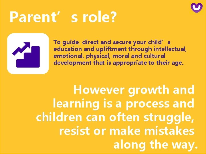 Parent’s role? To guide, direct and secure your child’s education and upliftment through intellectual,