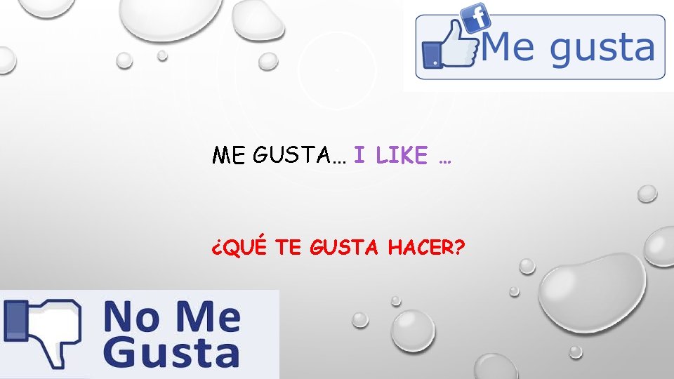 ME GUSTA… I LIKE … ¿QUÉ TE GUSTA HACER? 