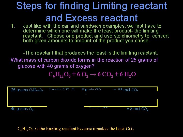 1. Steps for finding Limiting reactant and Excess reactant Just like with the car