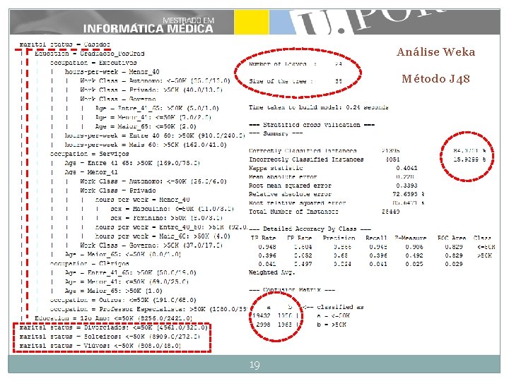 Análise Weka Método J 48 19 Análise Weka Método J 48 19