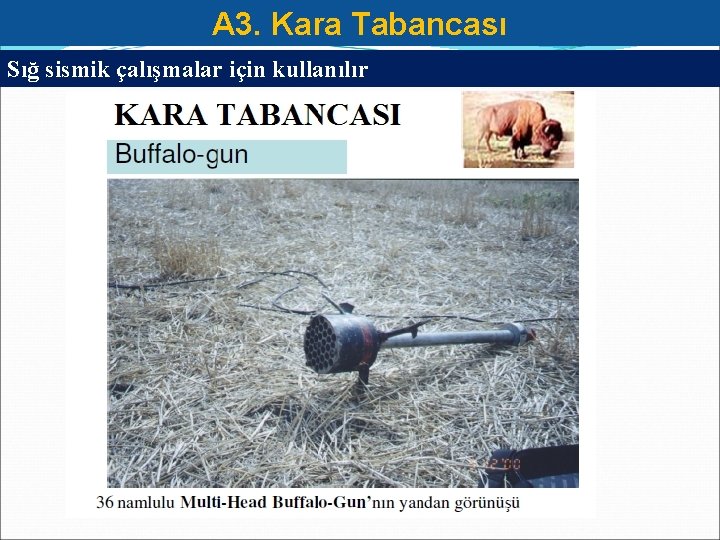 A 3. Kara Tabancası Sığ sismik çalışmalar için kullanılır 