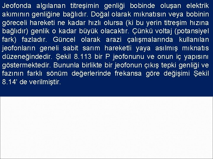 Jeofonda algılanan titreşimin genliği bobinde oluşan elektrik akımının genliğine bağlıdır. Doğal olarak mıknatısın veya