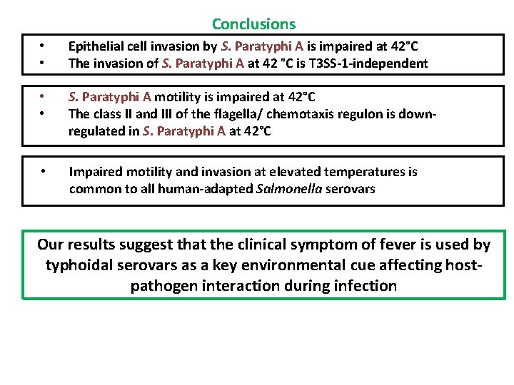 Conclusions • • Epithelial cell invasion by S. Paratyphi A is impaired at 42°C
