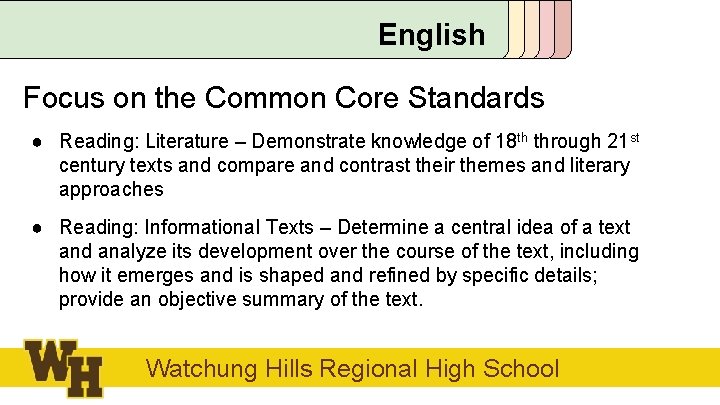 English Focus on the Common Core Standards ● Reading: Literature – Demonstrate knowledge of