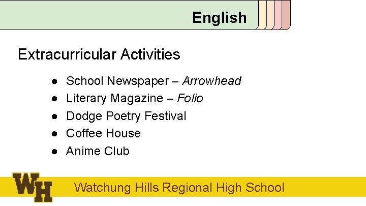 English Extracurricular Activities ● ● ● School Newspaper – Arrowhead Literary Magazine – Folio