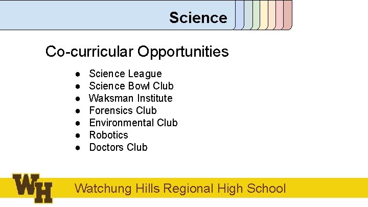 Science Co-curricular Opportunities ● ● ● ● Science League Science Bowl Club Waksman Institute