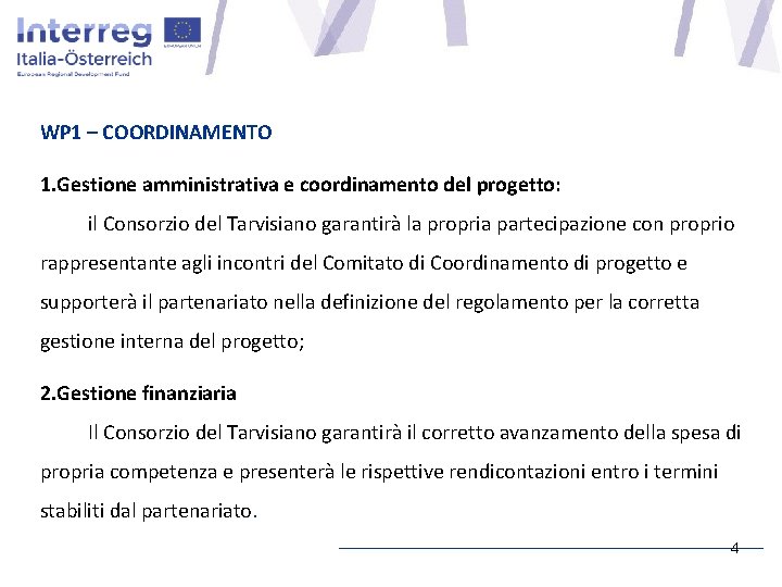 WP 1 – COORDINAMENTO 1. Gestione amministrativa e coordinamento del progetto: il Consorzio del