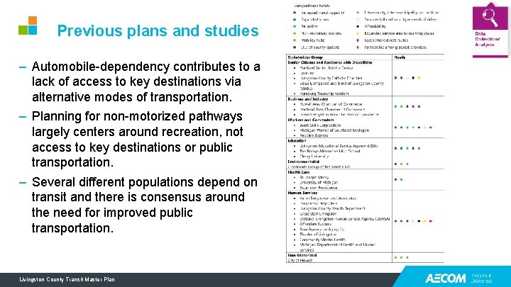 Previous plans and studies – Automobile-dependency contributes to a lack of access to key Previous plans and studies – Automobile-dependency contributes to a lack of access to key