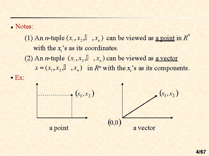 n Notes: n (1) An n-tuple can be viewed as a point in R