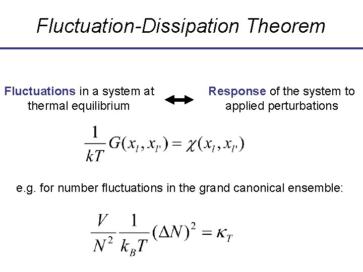 Fluctuation-Dissipation Theorem Fluctuations in a system at thermal equilibrium Response of the system to Fluctuation-Dissipation Theorem Fluctuations in a system at thermal equilibrium Response of the system to