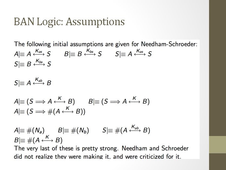BAN Logic: Assumptions BAN Logic: Assumptions