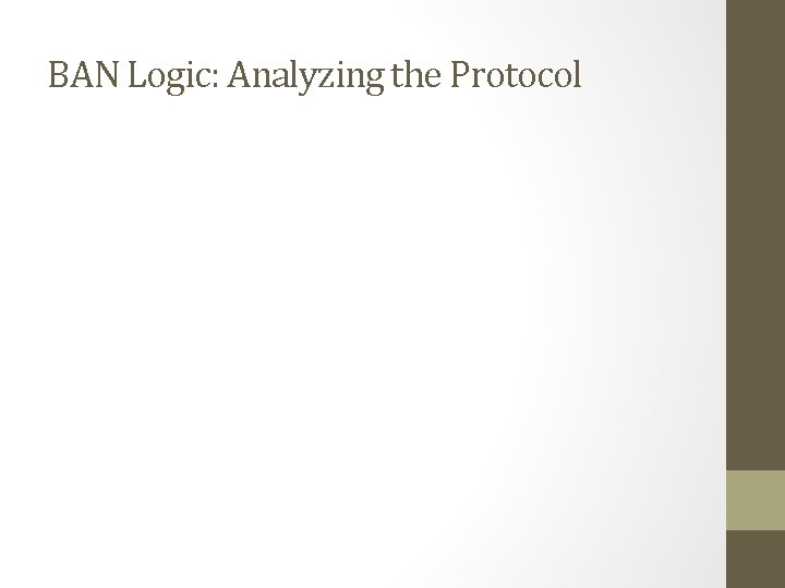 BAN Logic: Analyzing the Protocol BAN Logic: Analyzing the Protocol
