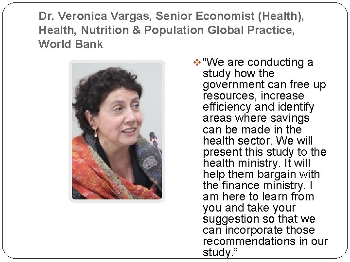 Dr. Veronica Vargas, Senior Economist (Health), Health, Nutrition & Population Global Practice, World Bank