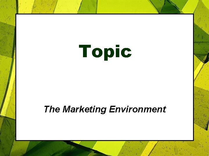 Topic The Marketing Environment 