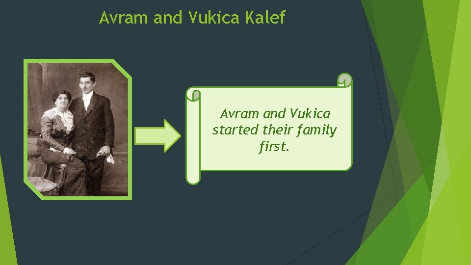 Avram and Vukica Kalef Avram and Vukica started their family first. Avram and Vukica Kalef Avram and Vukica started their family first.