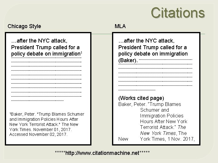 Citations Chicago Style MLA …after the NYC attack, President Trump called for a policy