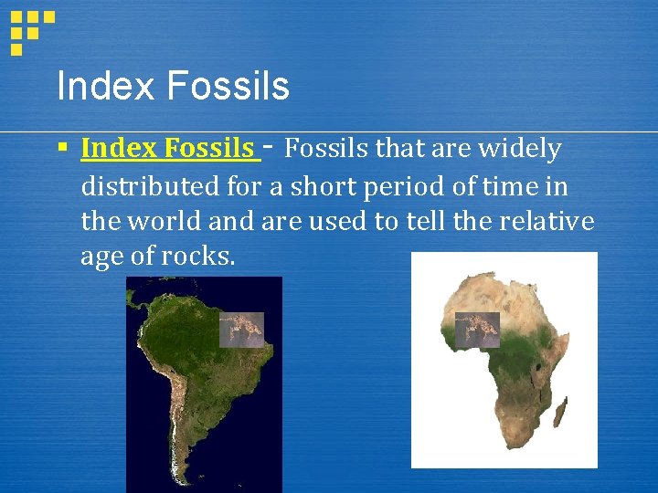 Index Fossils § Index Fossils - Fossils that are widely distributed for a short