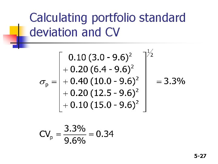 Calculating portfolio standard deviation and CV 5 -27 