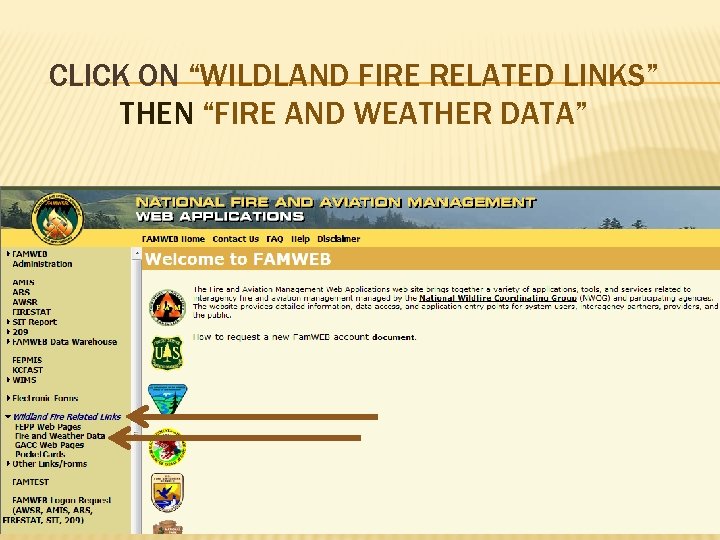 CLICK ON “WILDLAND FIRE RELATED LINKS” THEN “FIRE AND WEATHER DATA” 