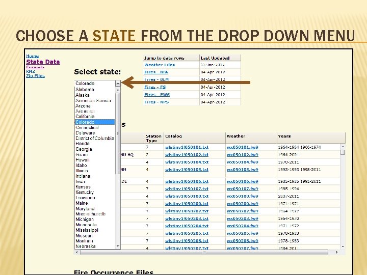 CHOOSE A STATE FROM THE DROP DOWN MENU 