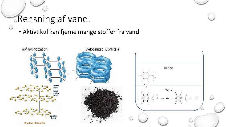 Rensning af vand. • Aktivt kul kan fjerne mange stoffer fra vand • lie