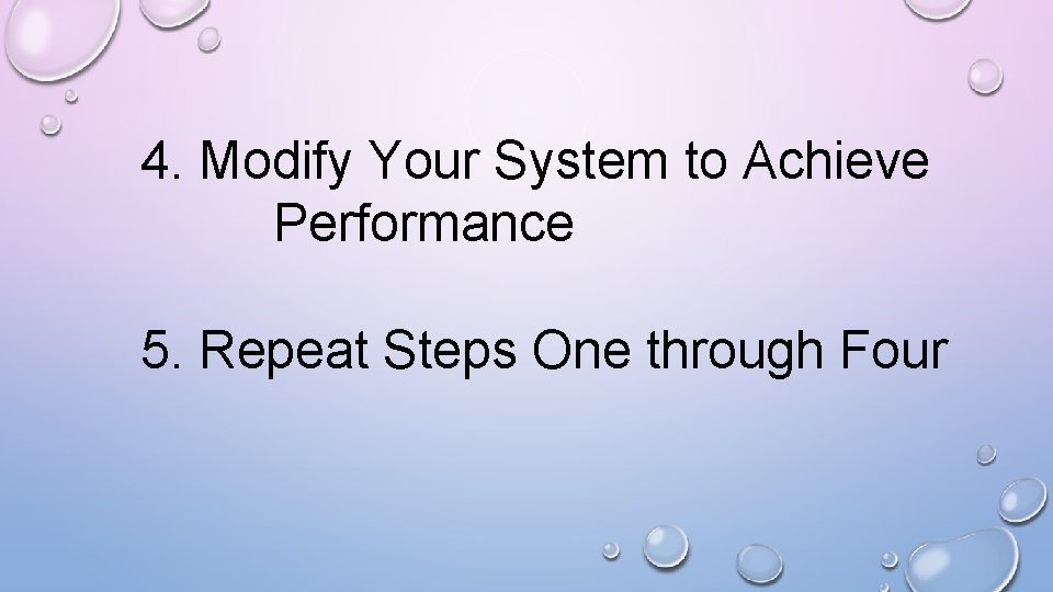 4. Modify Your System to Achieve Performance 5. Repeat Steps One through Four 