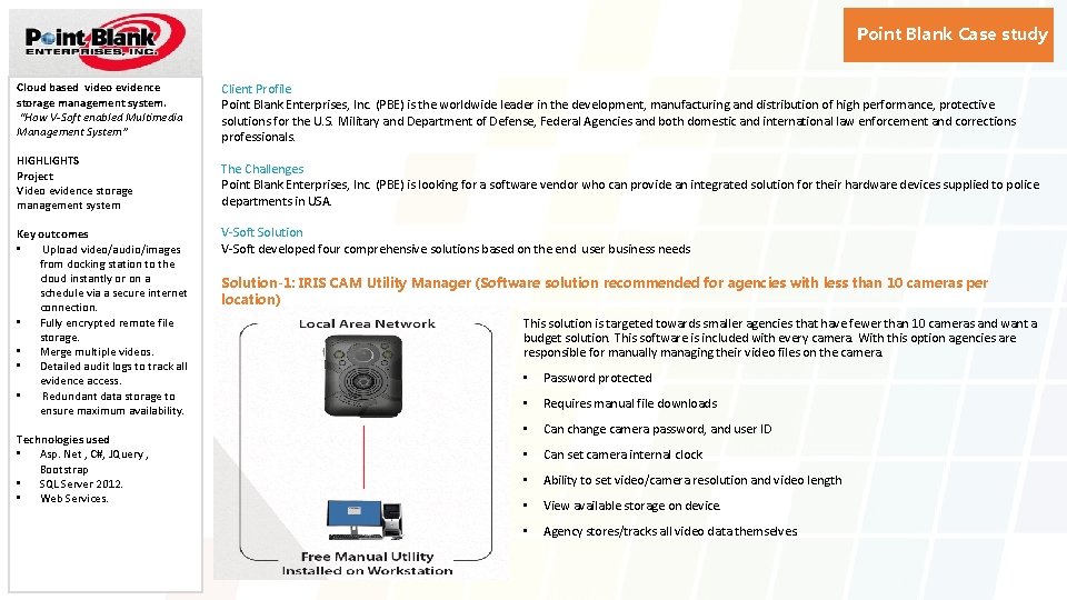 Point Blank Case study Cloud based video evidence storage management system. “How V-Soft enabled