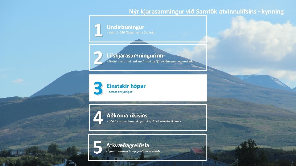 Nýr kjarasamningur við Samtök atvinnulífsins - kynning 1 2 3 4 5 Undirbúningur -