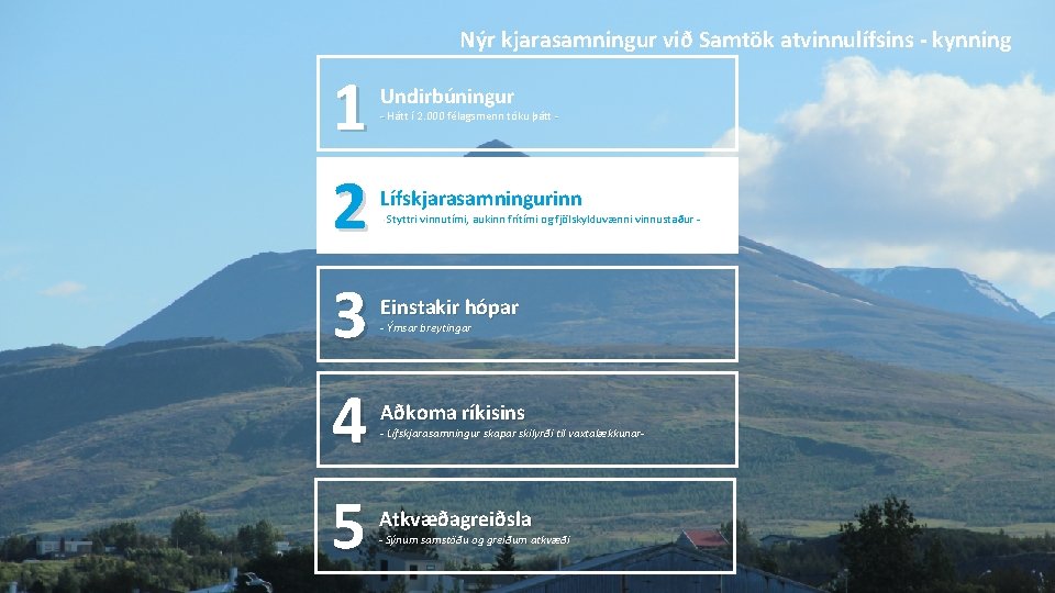 Nýr kjarasamningur við Samtök atvinnulífsins - kynning 1 2 3 4 5 Undirbúningur -