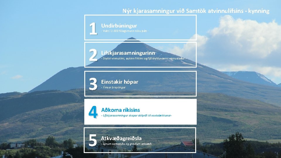 Nýr kjarasamningur við Samtök atvinnulífsins - kynning 1 2 3 4 5 Undirbúningur -