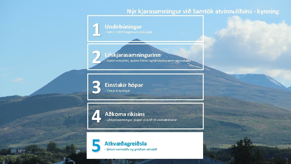 Nýr kjarasamningur við Samtök atvinnulífsins - kynning 1 2 3 4 5 Undirbúningur -