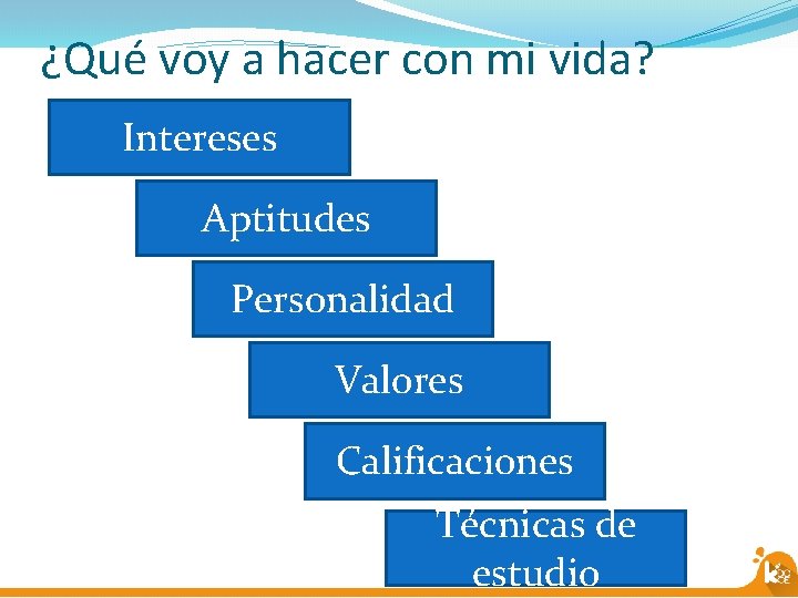 ¿Qué voy a hacer con mi vida? Intereses Aptitudes Personalidad Valores Calificaciones Técnicas de
