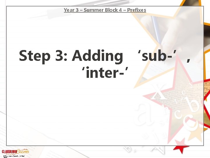 Year 3 – Summer Block 4 – Prefixes Step 3: Adding ‘sub-’, ‘inter-’ ©